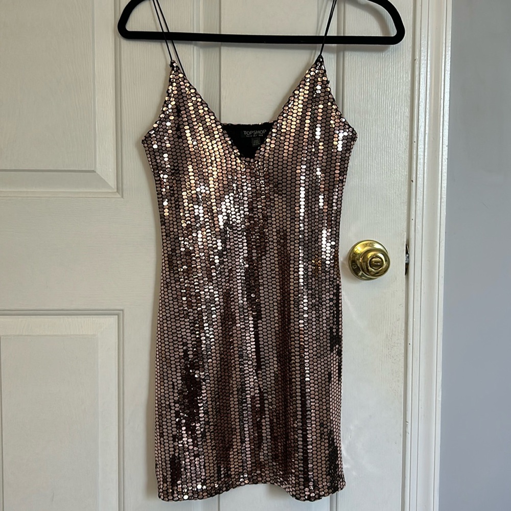 Topshop Rose-Gold Sequin Dress